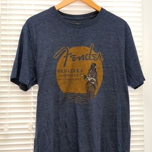 Fender Lucky Brand Ukulele Hawaiian Music Aloha Hula Girl T Shirt Sz Mens LARGE